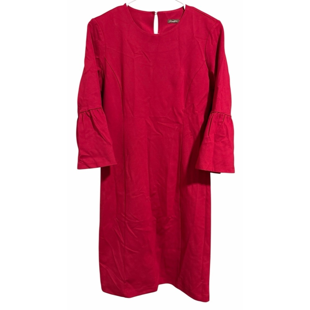 J McLaughlin Keaton Bell Sleeve Bainbridge Crew Neck Dress Red Womens Size Small